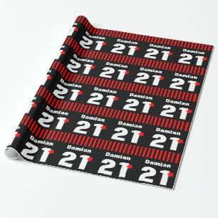 21e verjaardag Collectie Rode Zwarte Stripes A01 Cadeaupapier