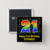 21e verjaardag: Colorful Music Symbols, Rainbow 21 Vierkante Button 5,1 Cm (Voorkant /achterkant)