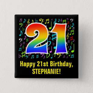 21e verjaardag: Colorful Music Symbols, Rainbow 21 Vierkante Button 5,1 Cm