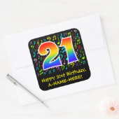 21e verjaardag: Colorful Music Symbols, Rainbow 21 Vierkante Sticker (Envelop)