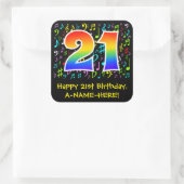 21e verjaardag: Colorful Music Symbols, Rainbow 21 Vierkante Sticker (Tas)
