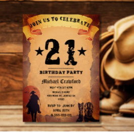 21e verjaardag cowboy oud papier paard rijden fees kaart