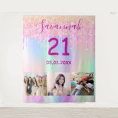 21e verjaardag custom foto regenboog roze goud roz wandkleed (Voorkant)