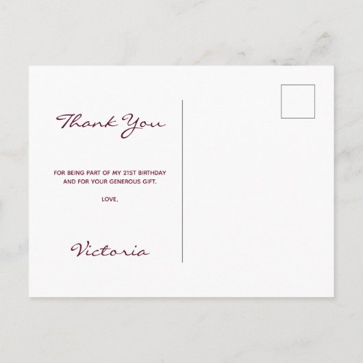 21e verjaardag Dank je bruine bloemwit Briefkaart (Achterkant)