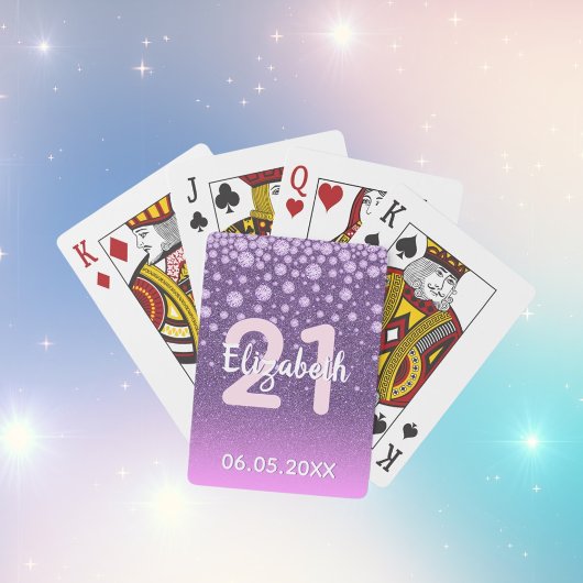 21e verjaardag diamanten glitter paars roze pokerkaarten