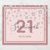 21e verjaardag diamanten roos gouden glans sparkling wijnetiket (Enkel label)