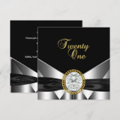21e Verjaardag Diamond Jewel Zwart Zilver Goud Kaart (Voorkant / Achterkant)