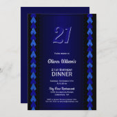 21e verjaardag Dinner Black en Blue Party Kaart (Voorkant / Achterkant)