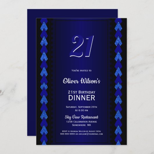 21e verjaardag Dinner Black en Blue Party Kaart (Voorkant / Achterkant)