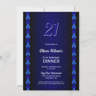 21e verjaardag Dinner Black en Blue Party Kaart