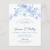21e verjaardag Dinner Party Blauwe Bloemen Uitnodiging Briefkaart (Voorkant)
