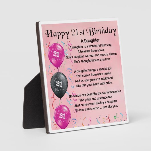 21e verjaardag Dochterdichte gedicht Fotoplaat (Voorkant)