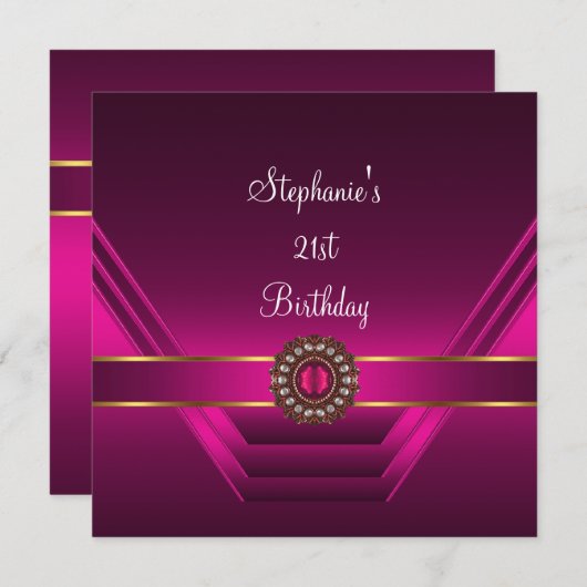 21e verjaardag Donkere roze zijde gouden handdoeke Kaart (Voorkant / Achterkant)