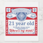 21e verjaardag drink legaal, waar is mijn drink wijn etiket (Enkel label)