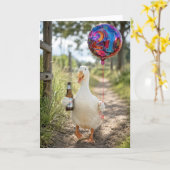 21e verjaardag Eend met een biertje Kaart (Gele Bloem)