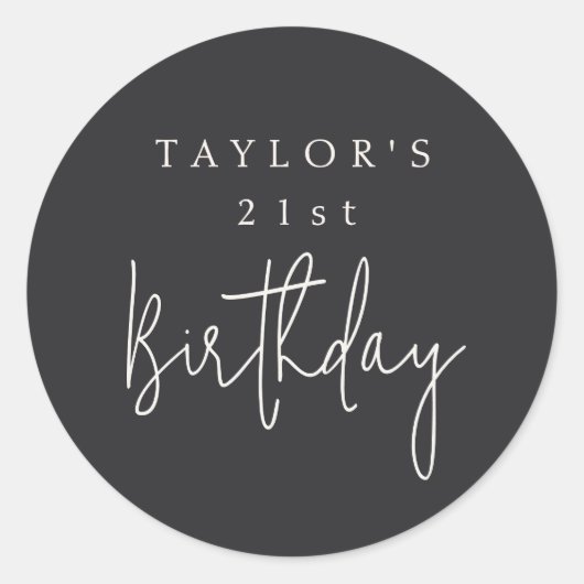 21e Verjaardag Eenvoudig Minimalistisch Plat Zwart Ronde Sticker (Voorkant)