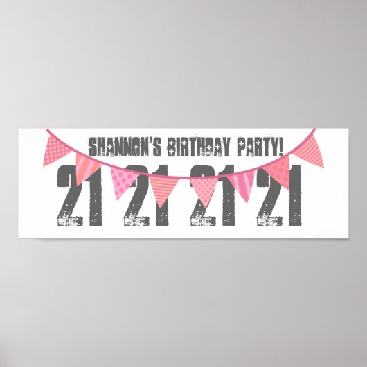 21e verjaardag Eigen naam PINK BANNERS F07 Poster (Voorkant)