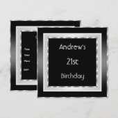 21e verjaardag Elegant Black White Silver Mannen Kaart (Voorkant / Achterkant)