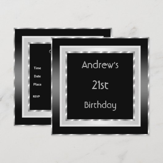 21e verjaardag Elegant Black White Silver Mannen Kaart (Voorkant / Achterkant)