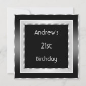 21e verjaardag Elegant Black White Silver Mannen Kaart (Voorkant)