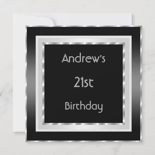 21e verjaardag Elegant Black White Silver Mannen Kaart (Voorkant)