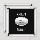 21e verjaardag Elegant Black White Silver Mannen Kaart (Voorkant / Achterkant)