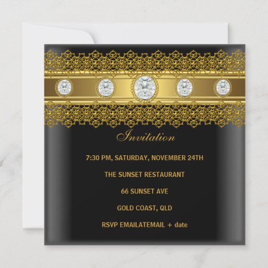 21e verjaardag Elegant Lace Black Gold Diamond Kaart (Achterkant)