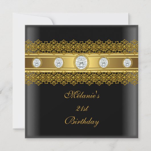 21e verjaardag Elegant Lace Black Gold Diamond Kaart (Voorkant)