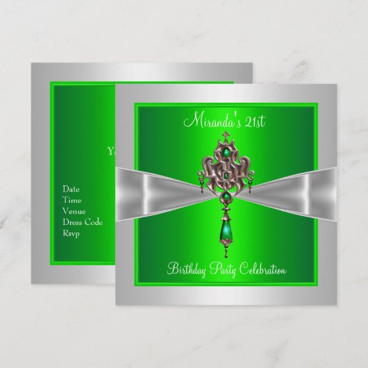21e verjaardag Elegant Lime Green Silver White Bow Kaart (Voorkant / Achterkant)