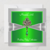 21e verjaardag Elegant Lime Green Silver White Bow Kaart (Voorkant)