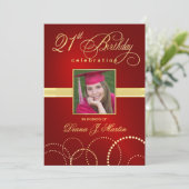 21e verjaardag Elegant Red Photo Invitations Kaart (Staand voorkant)