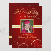 21e verjaardag Elegant Red Photo Invitations Kaart (Voorkant / Achterkant)