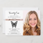 21e verjaardag Elegant Roze Zwart & Wit Foto Kaart (Voorkant)