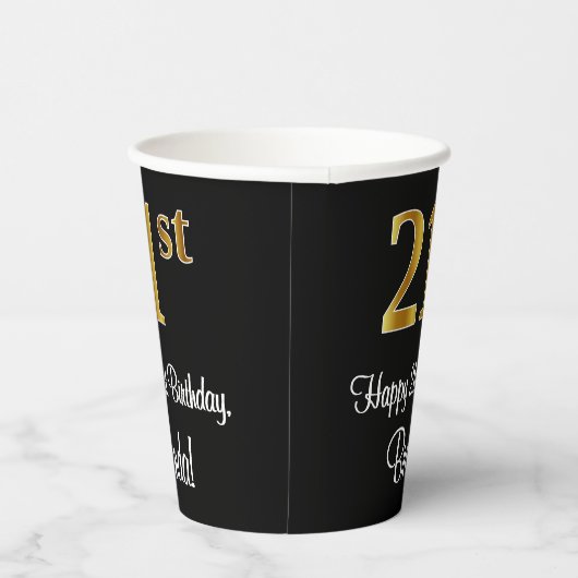 21e verjaardag - Elegante luxe Faux Gold look # Papieren Bekers (Rechts)