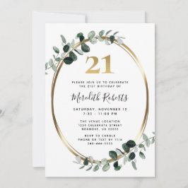 21e verjaardag Eucalyptus Gold Metallic Party Kaart