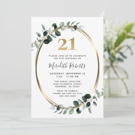 21e verjaardag Eucalyptus Gold Metallic Party Kaart (Staand voorkant)