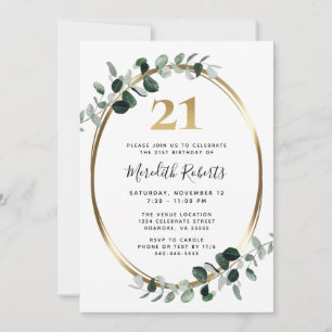 21e verjaardag Eucalyptus Gold Metallic Party Kaart