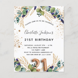 21e verjaardag eucalyptus greenery glitter elegant uitnodiging briefkaart