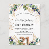 21e verjaardag eucalyptus greenery glitter elegant uitnodiging briefkaart (Voorkant)