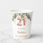 21e verjaardag eucalyptus greenery glitter monogra papieren bekers (Achterkant)
