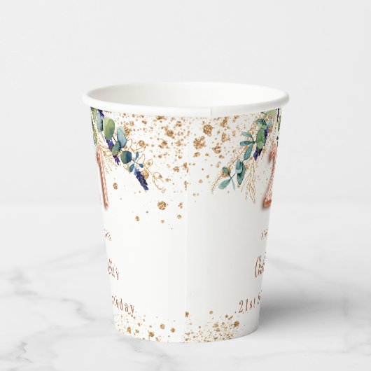 21e verjaardag eucalyptus greenery glitter monogra papieren bekers (Rechts)