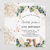 21e verjaardag eucalyptus groen glitters elegant kaart (Voorkant / Achterkant)