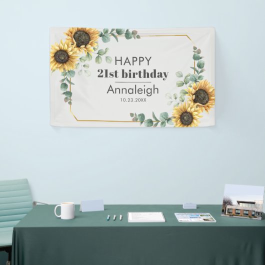21e verjaardag Eucalyptus Sunflower Geometric Flor Spandoek (Beurs)