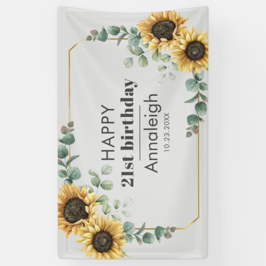 21e verjaardag Eucalyptus Sunflower Geometric Flor Spandoek (Verticaal)