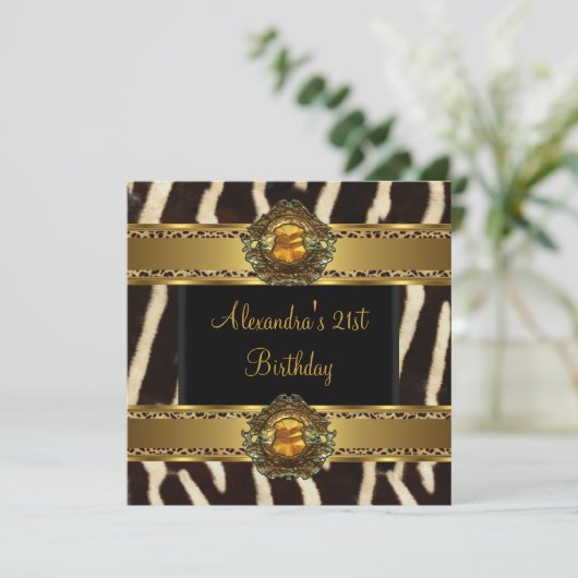 21e verjaardag Exotic Wild Black Gold Kaart (Staand voorkant)