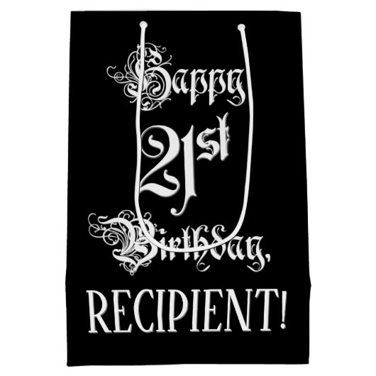 21e verjaardag: Fancy, elegant script + aangepaste Medium Cadeauzakje (Achterkant)