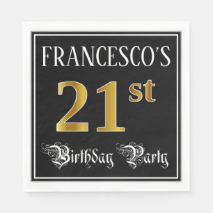 21e verjaardag — Fancy script, Faux Gold look Servet