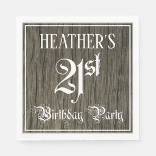 21e verjaardag — Fancy script, Faux Wood Kijk Servet
