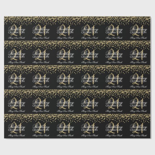 21e verjaardag Faux Glitter Confetti Gold Black Cadeaupapier (Vlak)