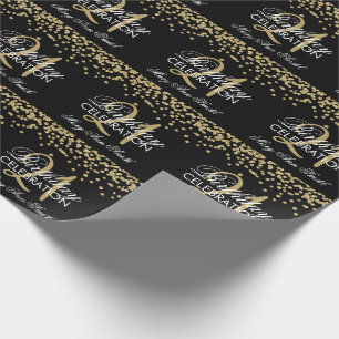 21e verjaardag Faux Glitter Confetti Gold Black Cadeaupapier